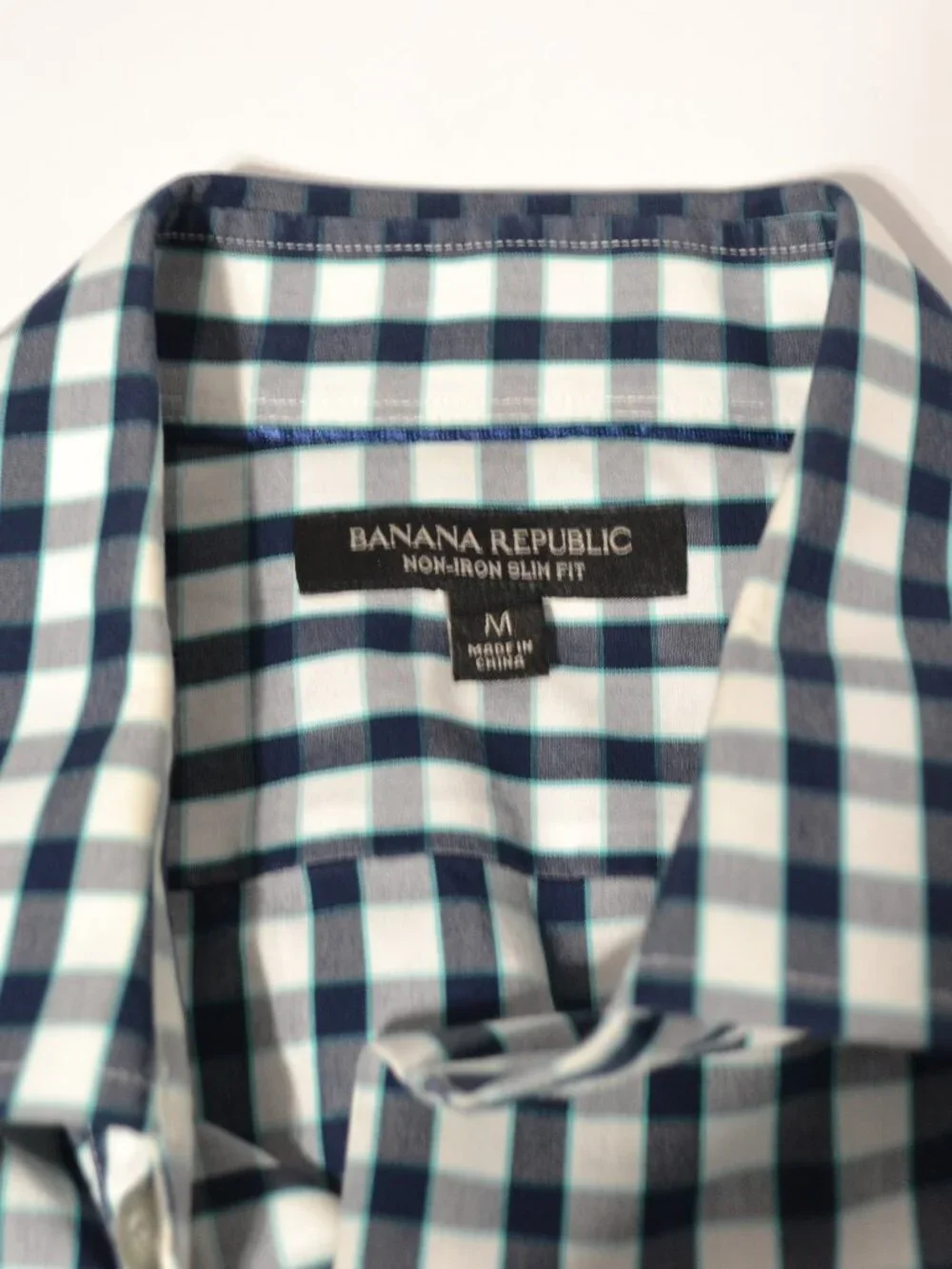 Banana Republic Men’s Blue Gray Plaid Non-Iron Slim Fit Button Down Shirt Size M